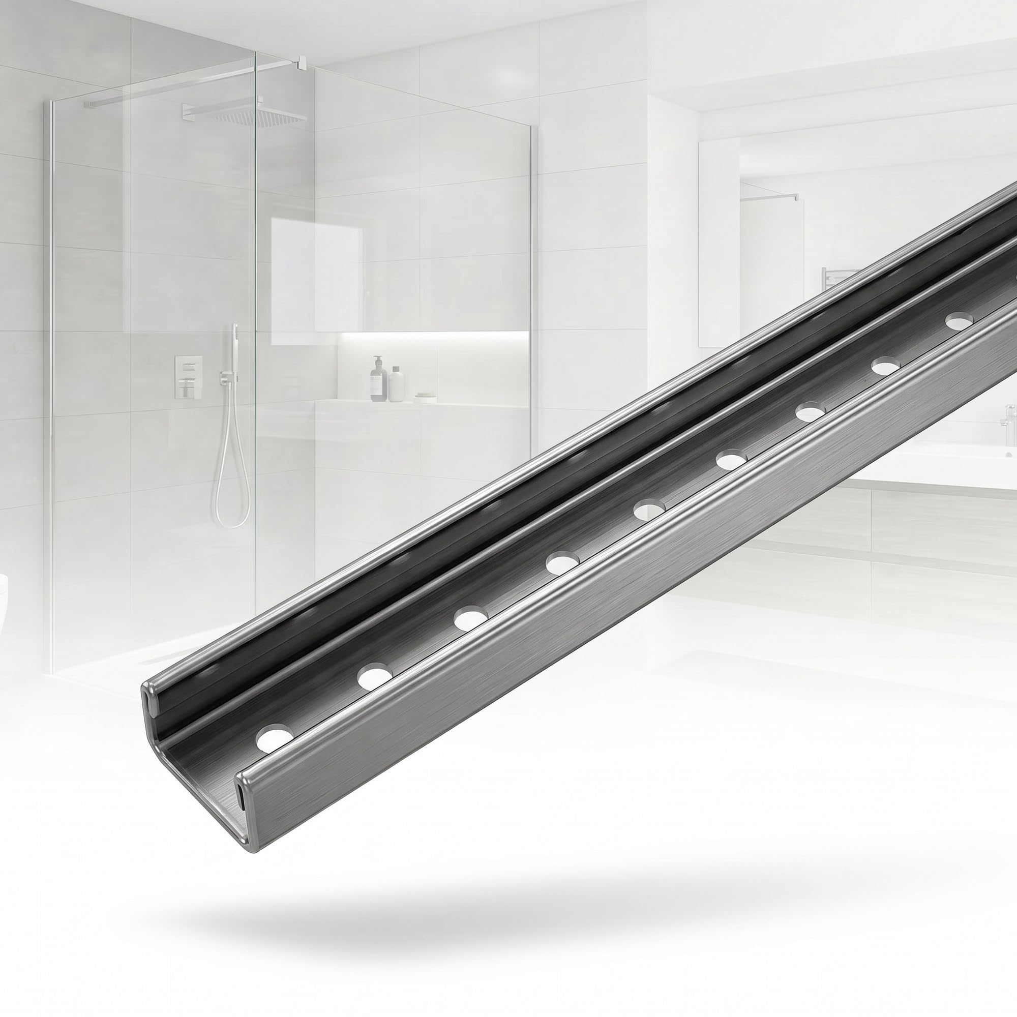 Profilo di raccordo a parete con guida per vetro 200cm x 12mm x 11mm | Profilo a U in acciaio inossidabile, per lastre di vetro da 8mm, supporto parete doccia, fissaggio a parete vetro