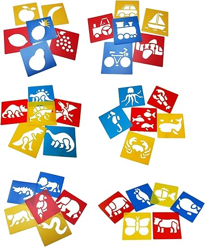 Lependor 36 plantillas de plástico para dibujar y pintar para manualidades infantiles, plantilla lavable para proyectos escolares, colores aleatorios