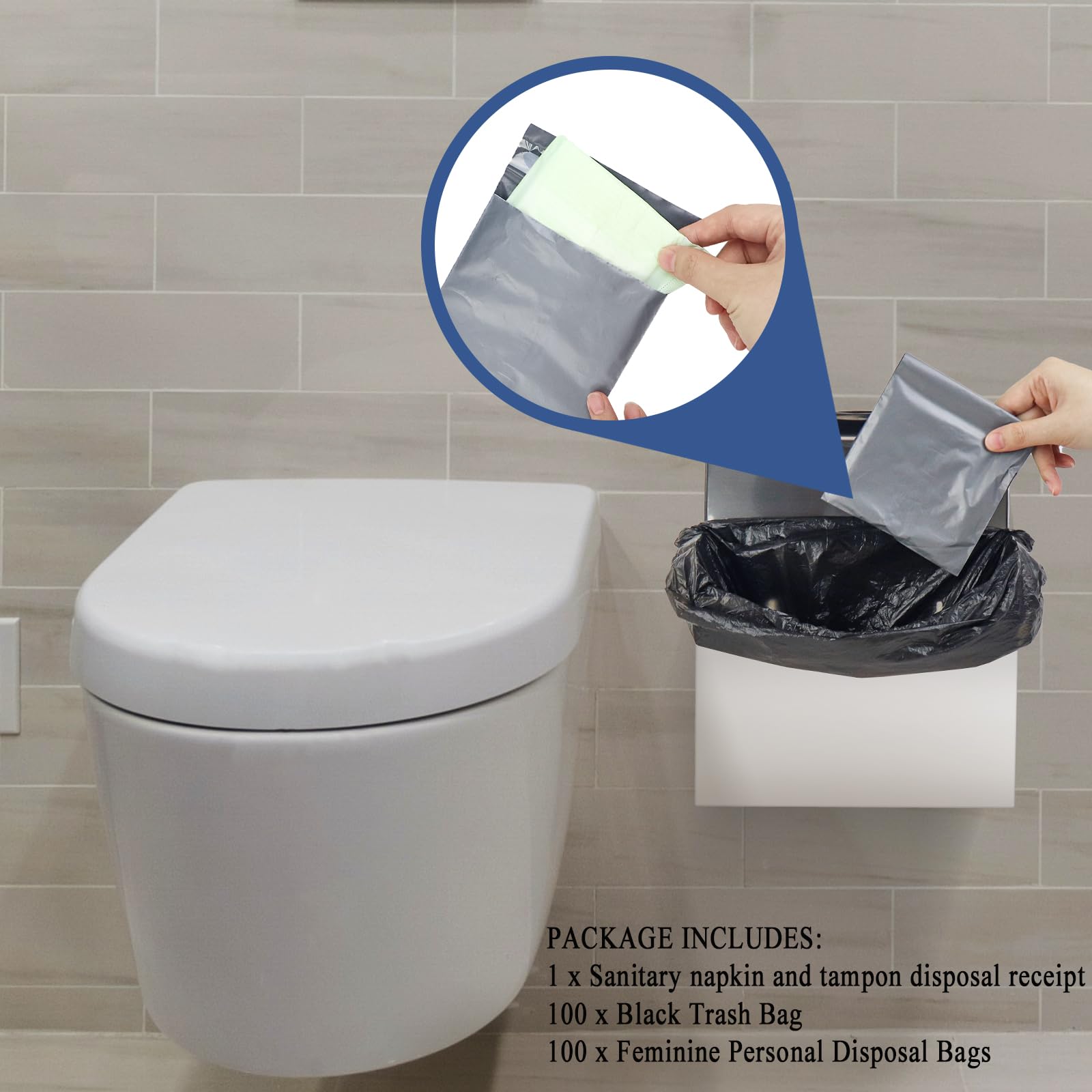 Damenbinde Behälter - Edelstahl Wandmontage Feminine Hygiene Mülleimer mit Hygiene-Entsorgungsbeuteln für Bad oder Büro