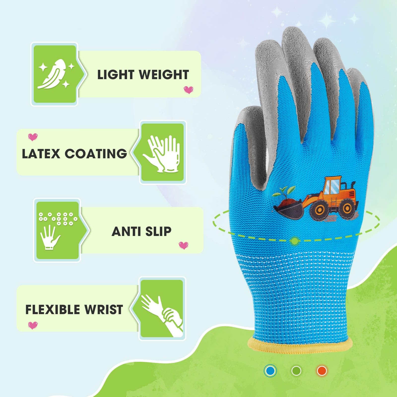 WAWSAM Kids Gardening Gloves 3 works Toddlers Rubber Coated Work Gloves Children Garden Gloves Thorn Proof Heavy Duty Gloves - Image 2