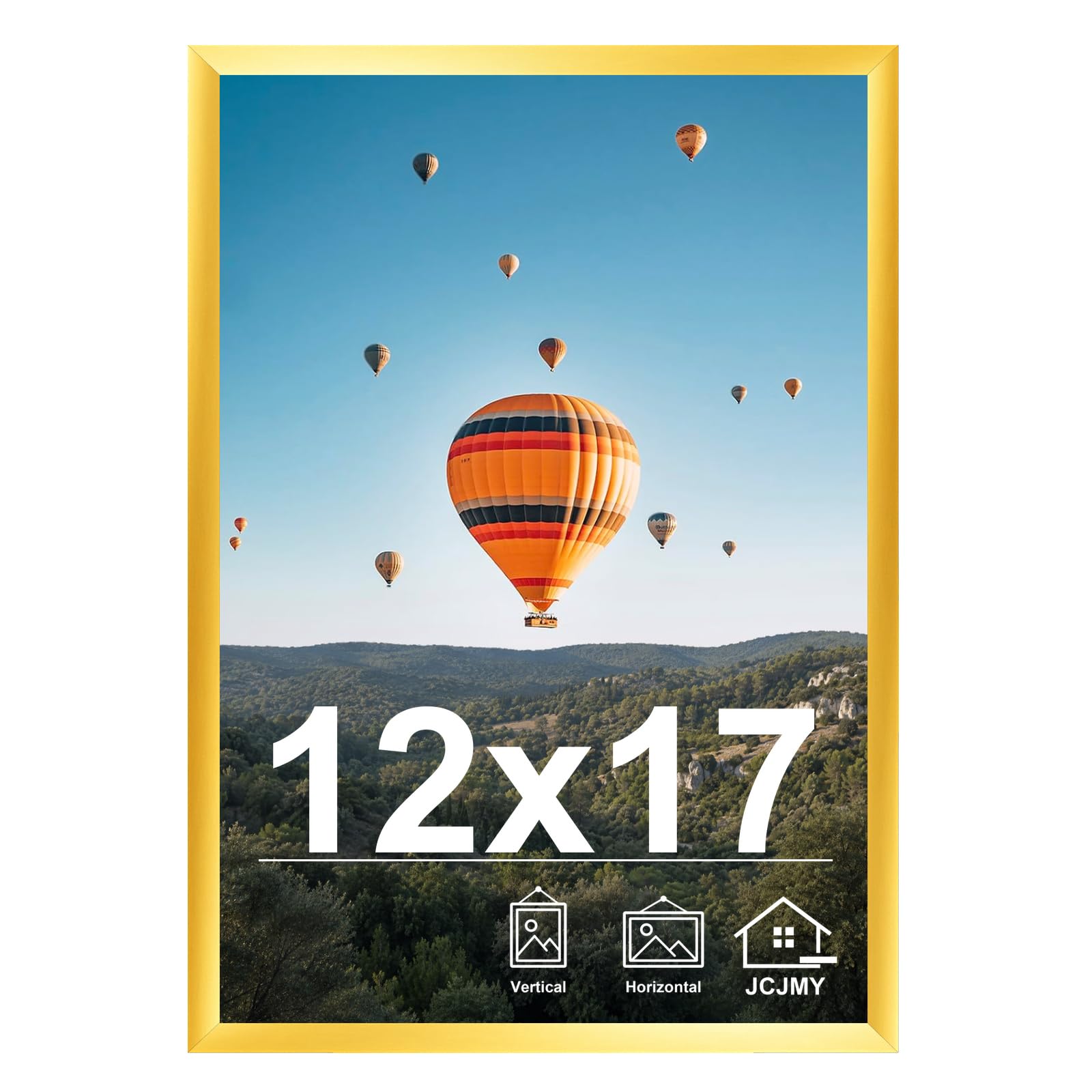 JCJMY 12x17 Picture Frame Gold for Wall Hanging, Wall Mounting Horizontally or Vertically, 12 x 17 Wall Gallery Poster Photo Frame with Shatter Resistant Plexiglass, Gold