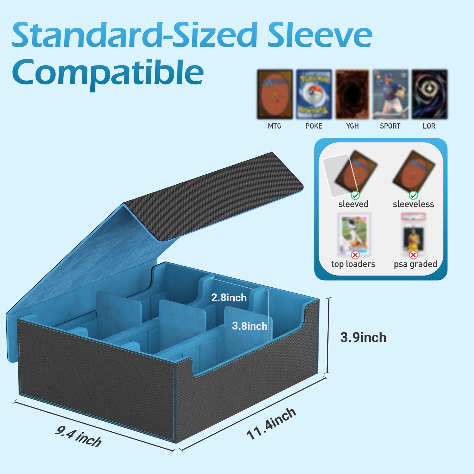 Caja de almacenamiento de 3 filas para tarjetas coleccionables con 50 fundas y 24 divisores, funda apta para cartas MTG TCG Magic Commander, caja de mazo para cartas deportivas