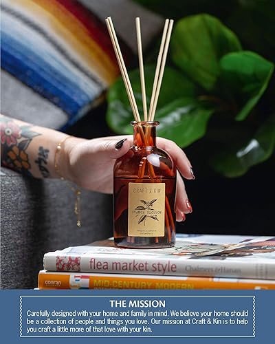 Miniatura 6 de Craft & Kin Difusor de caña con aroma a salvia, flor de naranjo y loto Aceite esencial totalmente natural y 8 varillas de fragancia de ratán