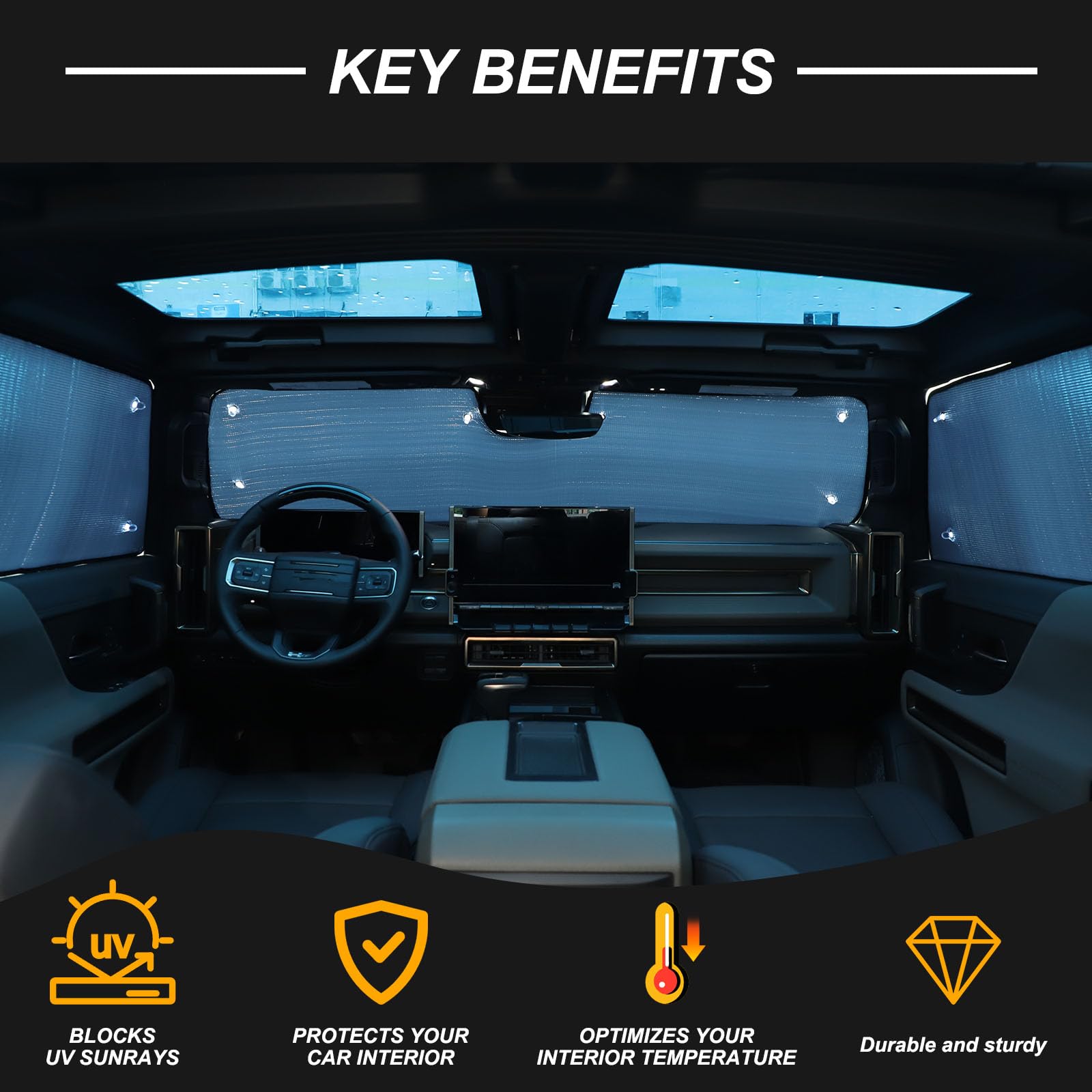 Parasol para parabrisas compatible con Hummer EV 2024 para ventana delantera y lateral, parasol para parabrisas de automóvil, parasol plegable para coche, bloquea los rayos del sol y mantiene tu coche