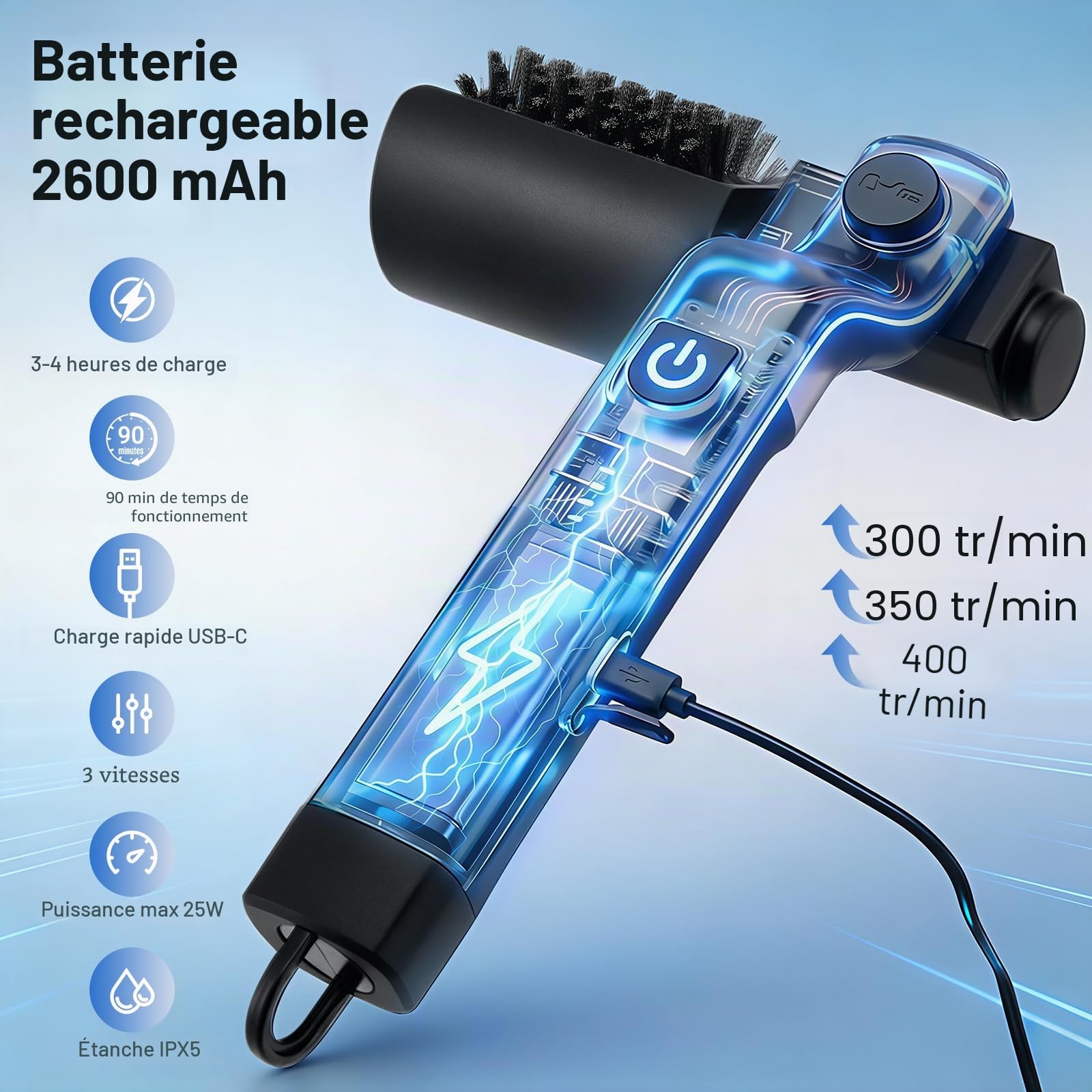Brosse Électrique pour Barbecue, Tête Rotative en Acier Inoxydable, Réglable à 180°, Nettoyage à 3 Niveaux, Autonomie de 90 Minutes, Nettoyeur de Grill sans Poils pour Barbecue Extérieur