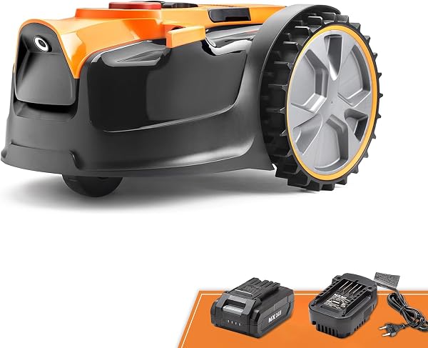 Robot tondeuse sans fil compact avec batterie 2Ah et capteurs à ultrasons, coupe 20 à 60 mm, pour 80 m²