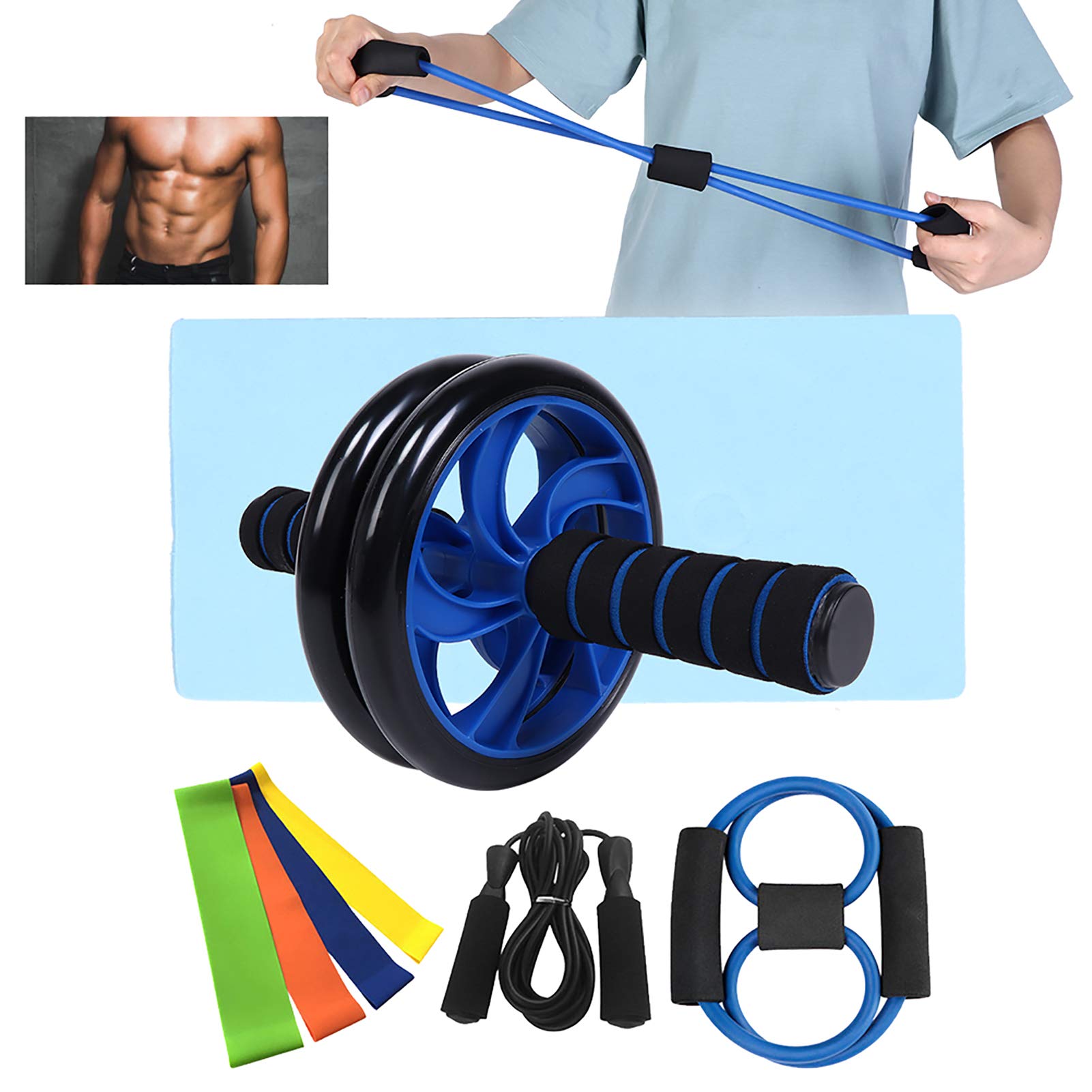 Kółko do ćwiczeń brzucha Skakanka Pierścień oporowy do ekspandera klatki piersiowej Zestaw sprzętu fitness do ćwiczeń w domowej siłowni Niebieski Czarny Zielony Pomarańczowy Żółty