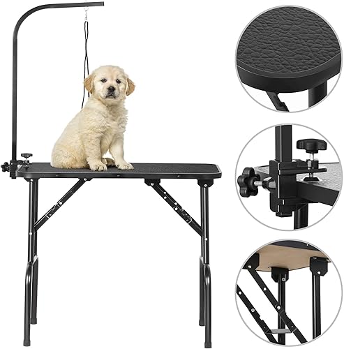 Miniatura 7 de Yaheetech Mesa de aseo plegable de 32 pulgadas con brazo de altura ajustable mesa de secado para el hogar con soga para perros pequeños gatos