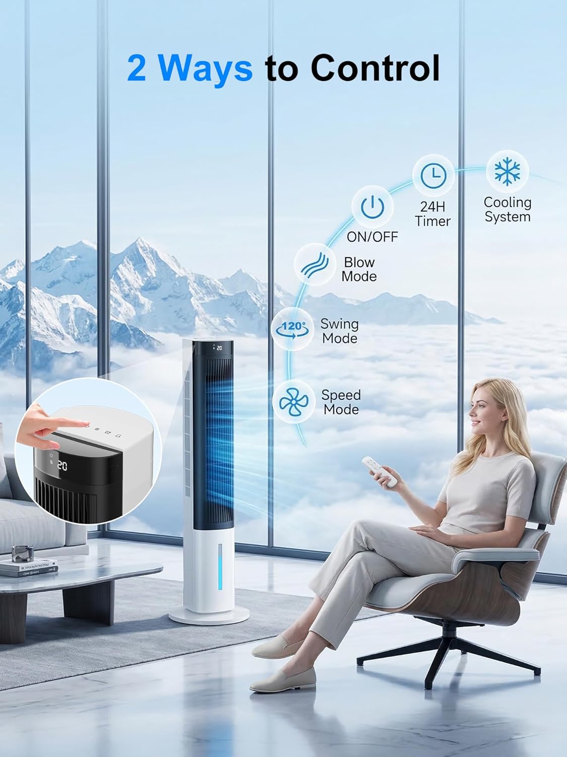 MEPTY Evaporative Air Cooler, 40" Windowless Portable Air Conditioners with 24H Timer, Cooling Fans that Blow Cold Air, 3 Speeds, 4 Modes, Remote,120°Oscillation, Swamp Cooler for Indoor Room Bedroom