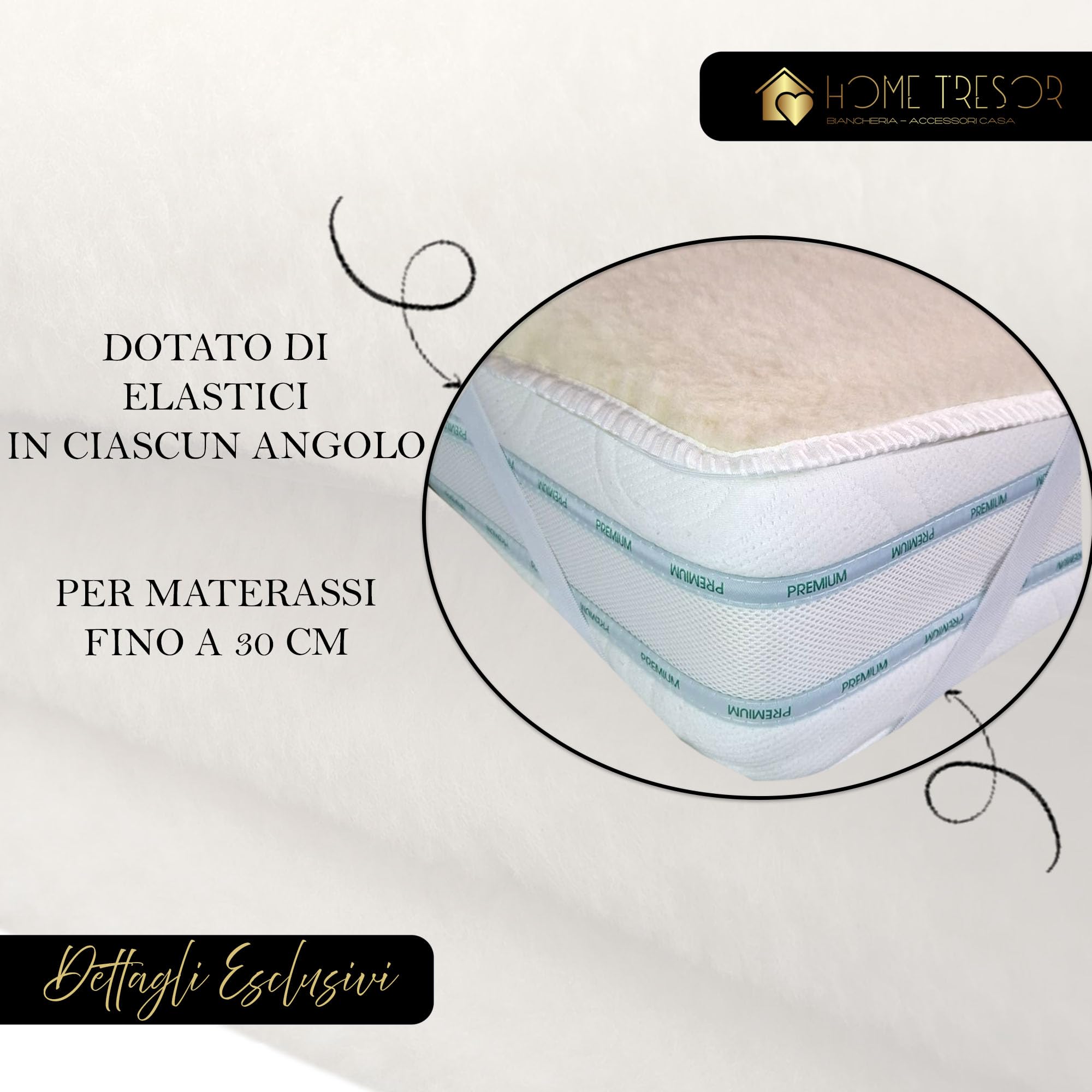 Home Tresor - Coprimaterasso Matrimoniale Pura Lana Vergine Merinos Calda e Confortevole Topper Proteggi Materasso Invernale Divano Letto Due Piazze 160/170 x 190 cm Made in Italy