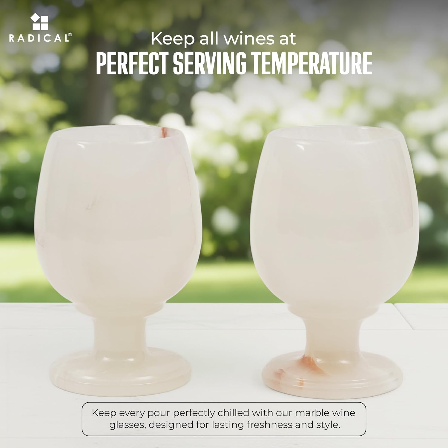 Radicaln Marble Wine Glasses Set of 2 Handmade White Onyx 5" Inch Drinking Glasses For Dining Table Decor, Ideal Stem Drinking Glassware For Red and White wine