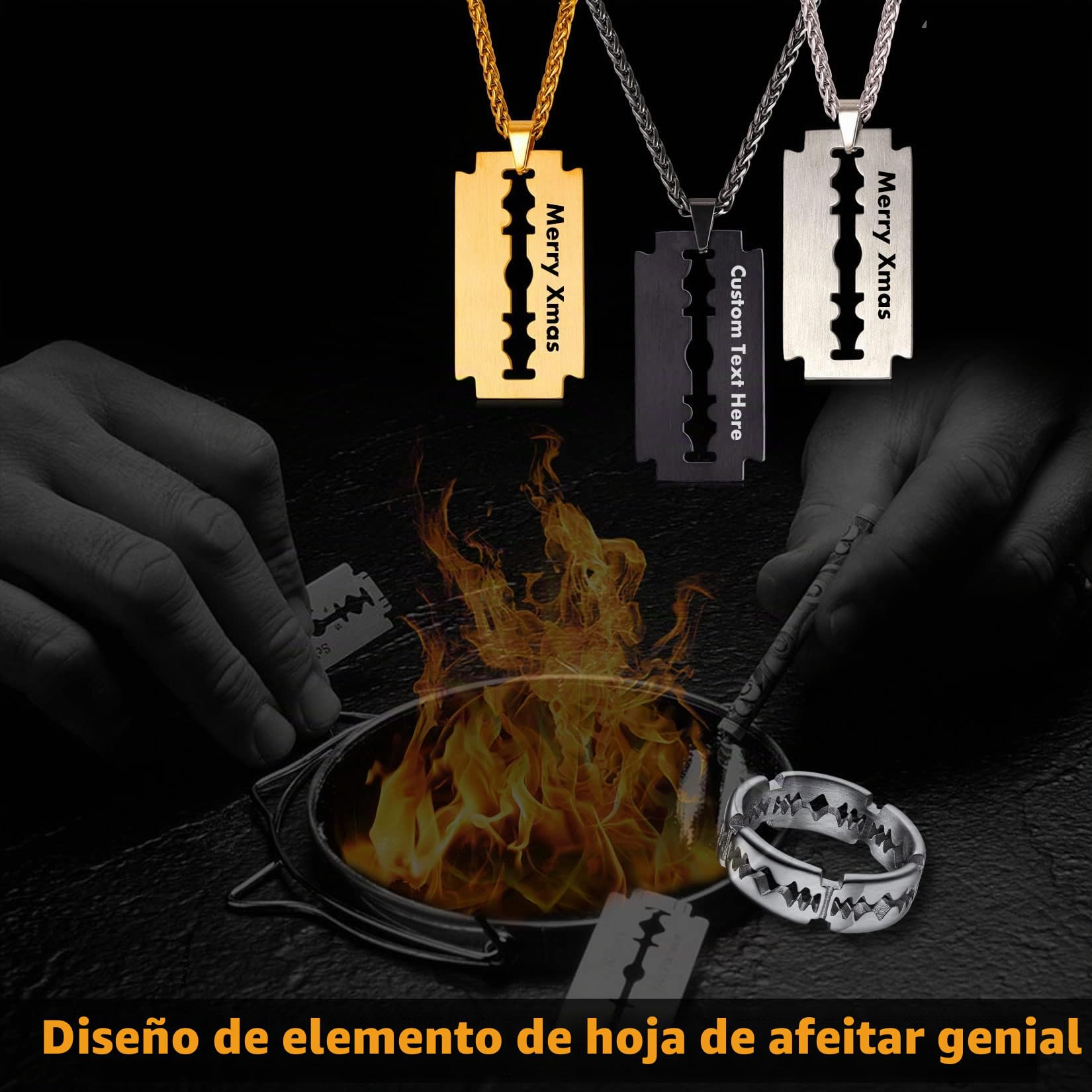 U7 Collar Hombre Razor Blade Collar de Acero Inoxidable Razor Blade Colgante Cuchillo Dog Tag Ejército Militar Colgante Collar Hip Hop Collar Personalizado para Hombre Mujer