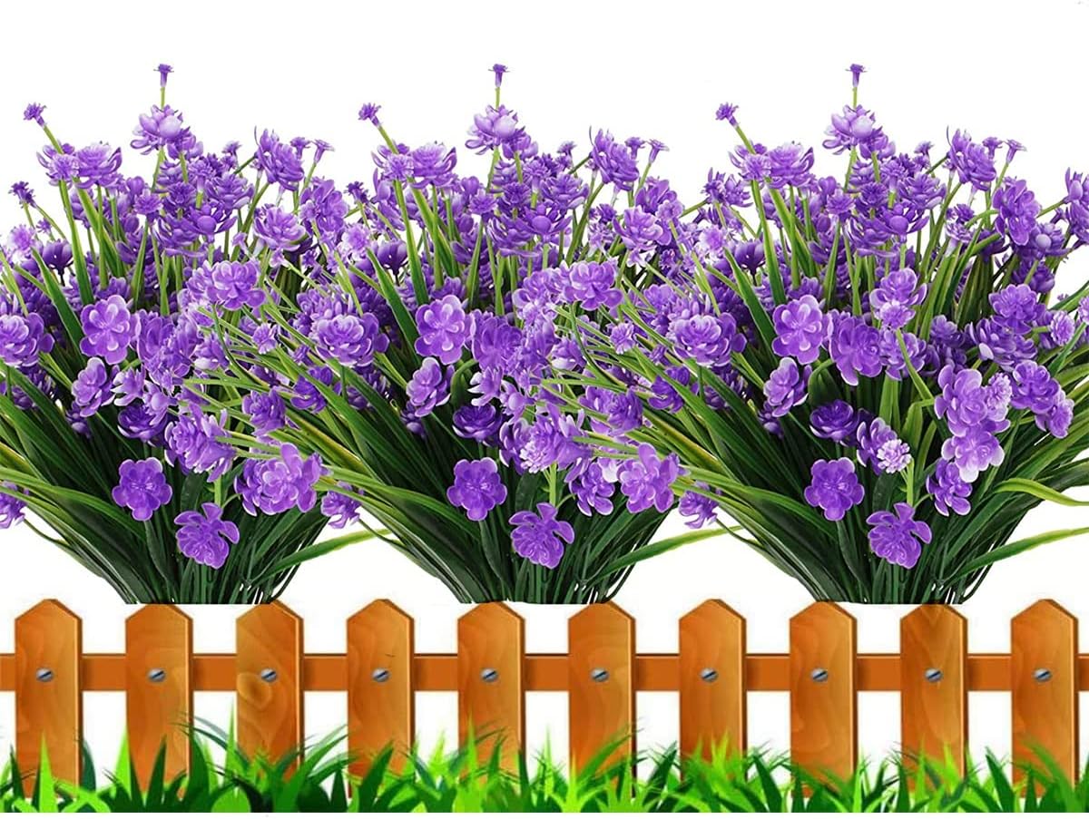 12Pcs Artificial Flowers Outdoor Decorations,Greenery Shrubs Plants Artificial Plastic Flowers UV Resistant No Fade Fake Flowers Indoor Outside Hanging Plants Home Garden Porch Decor (Purple)