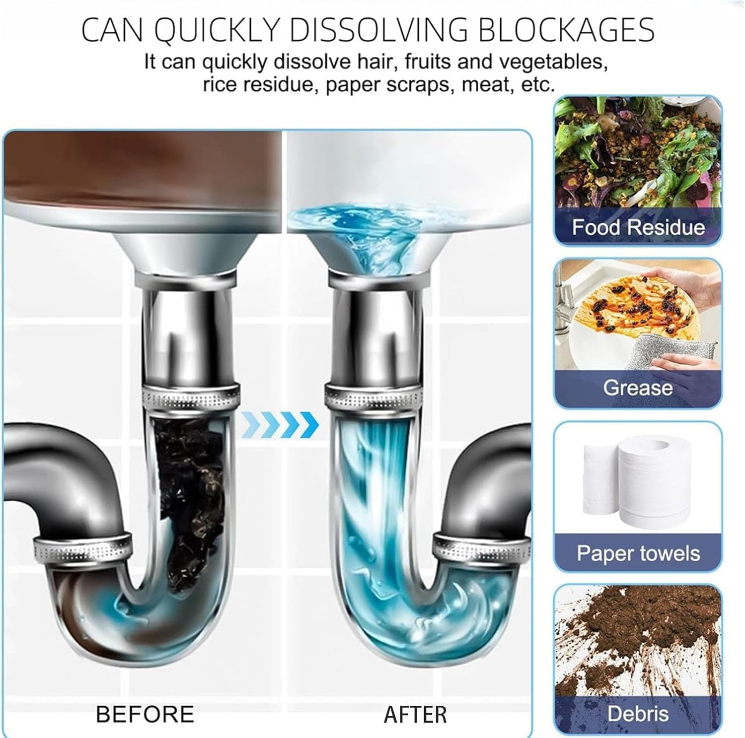 Pipeline Dredging Agent, Powerful Pipe Dredging Agent Powder, Drain Clog Remover, Toilet Cleaner, Sink and Drain Pipe Unclogging for Kitchen Toilet (2) - Image 4