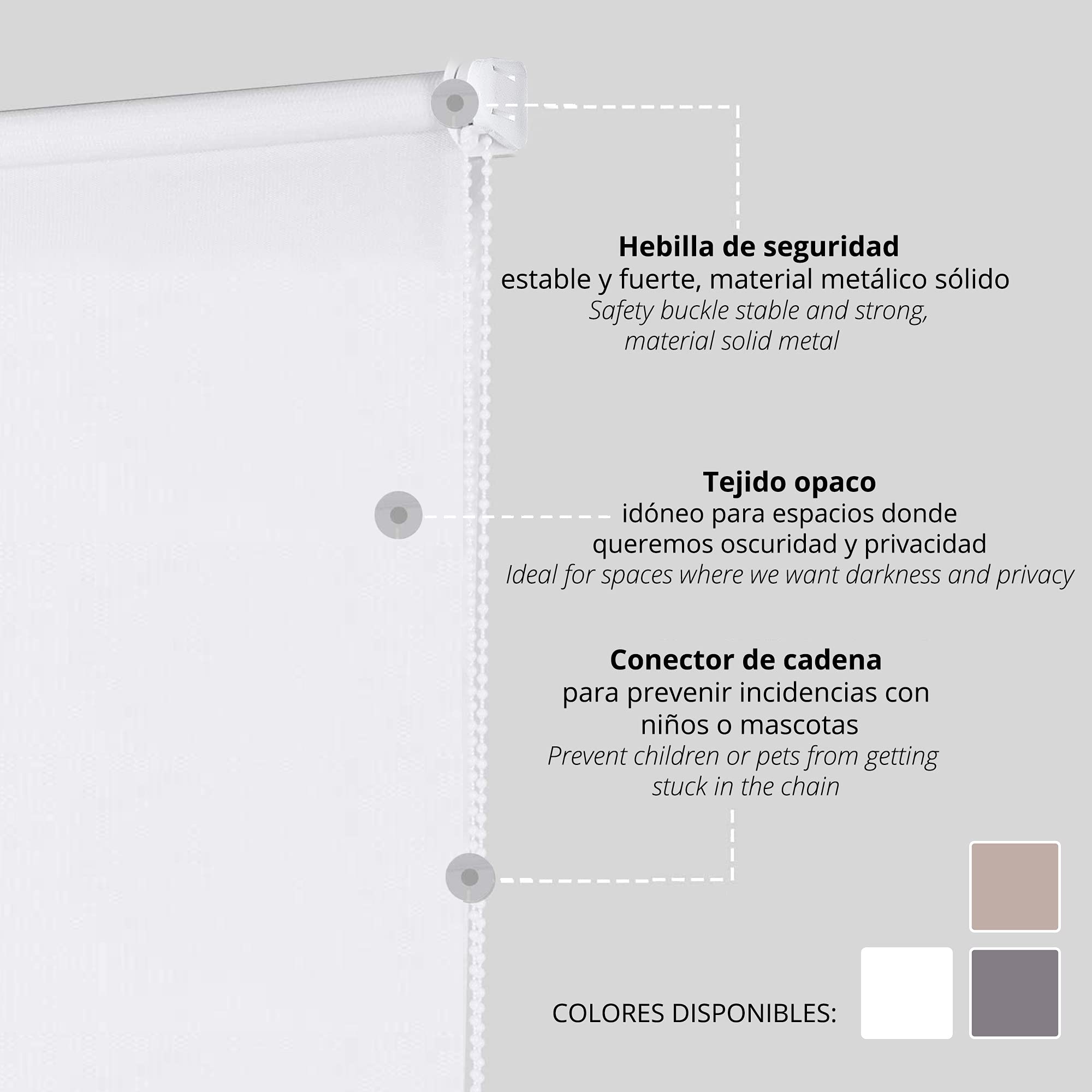 Luance - Tenda avvolgibile, larghezza 90 cm x altezza 180 cm, liscia grigia