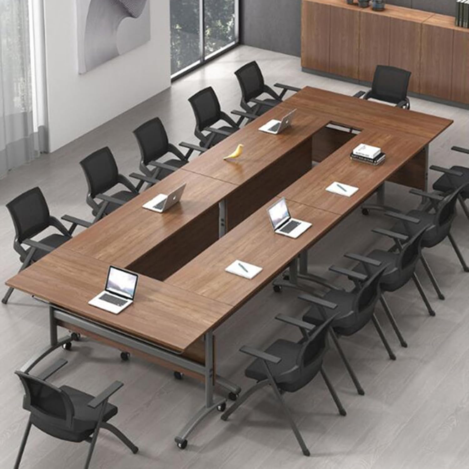 Foldable Meeting Table, Flip Top Mobile Training Table with Lockable Wheels, Small-Folding Gaming-Laptop Home-Office Desks for Small Spaces 120x50x75cm(47.2x19.7x29.5in) Brown