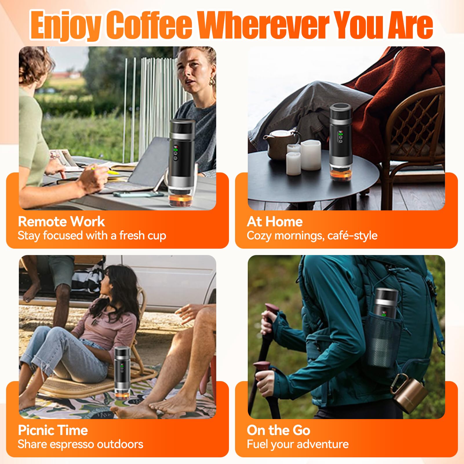 Machine à Cafe Portable, Cafetière Portable Chauffage Électrique, Machine a Expresso 20 bars Pour Maison, Camping, Voyage, 3 En 1 Compatible Avec Café Moulu Et Capsules NS, Réservoir D'eau De 80 ml
