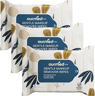 Ourmed Life Makeup Remover Wipes, Alcohol-Free Facial Cleansing Wipes for Removing Makeup & Oil, Biodegradable Plant-Based Wipes with Hyaluronic Acid & Vitamin E, Gentle for Sensitive Skin, 30 Count