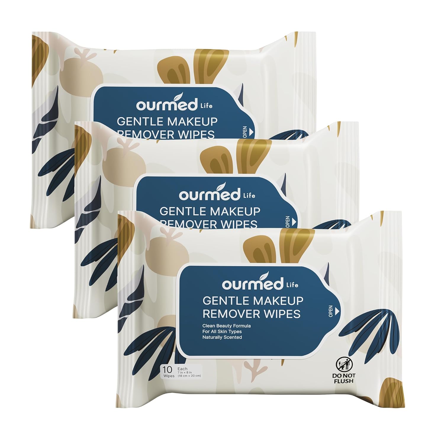 Ourmed Life Makeup Remover Wipes, Alcohol-Free Facial Cleansing Wipes Remove Waterproof Mascara, Biodegradable Plant-Based Wipes with Hyaluronic Acid & Vitamin E, Gentle for Sensitive Skin, 30 Count