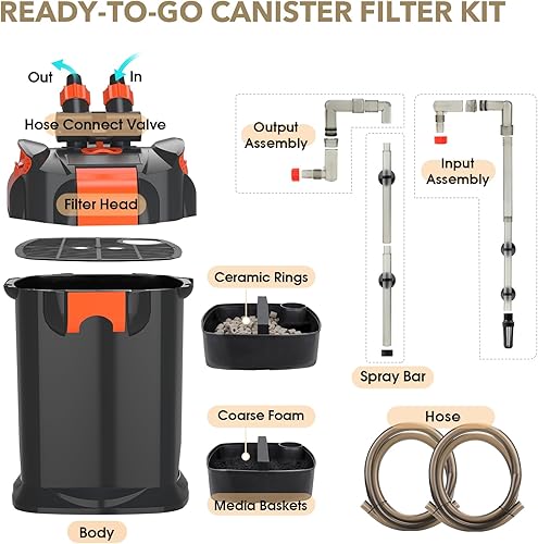 Miniatura 6 de hygger Filtro de recipiente autocebante silencioso con anillos de espuma de cerámica, filtro externo para pecera para acuario de agua dulce y salada