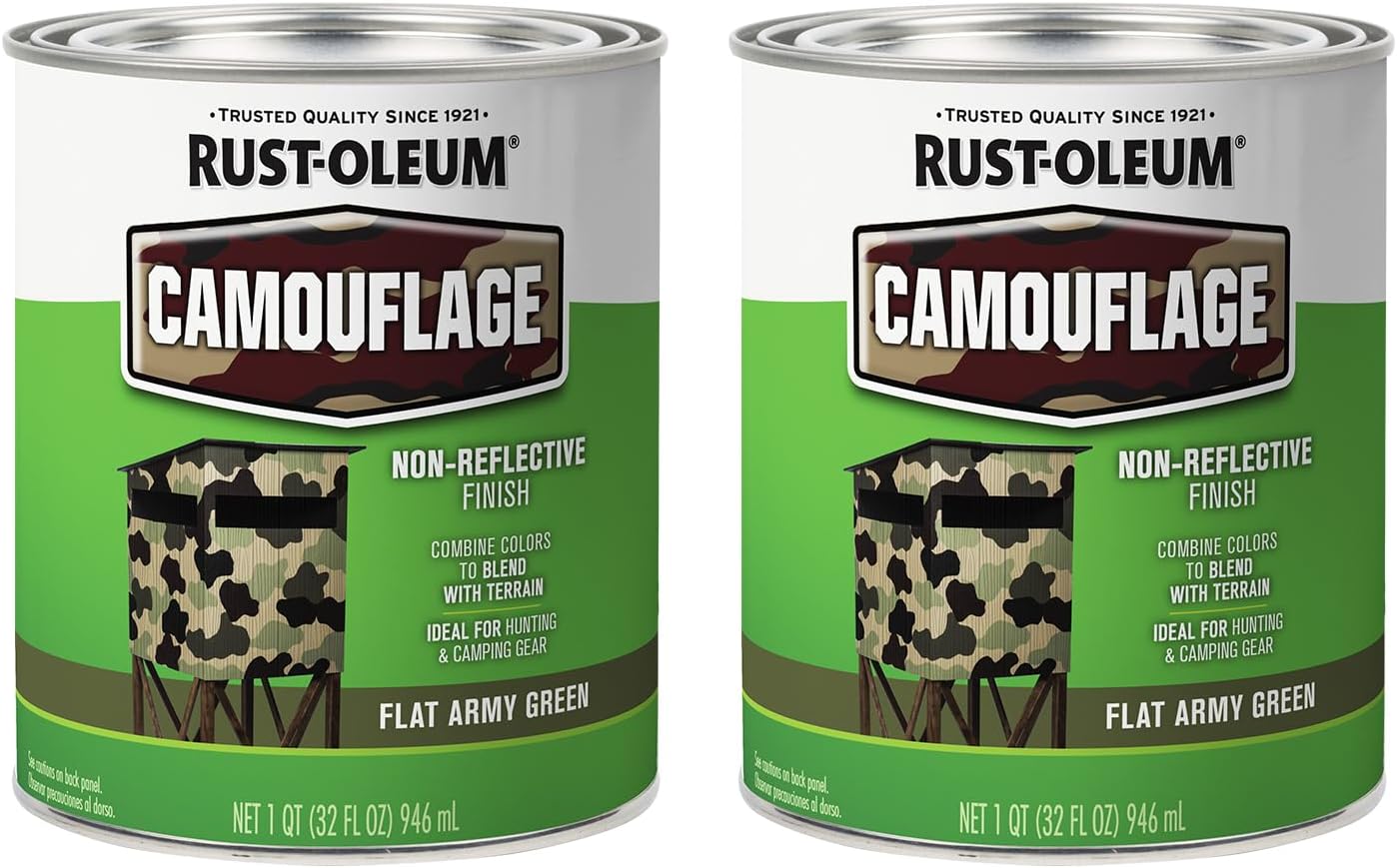 Rust-Oleum 379561-2PK Specialty Camouflage Paint, Quart, Flat Army Green, 32 Fl Oz (Pack of 2)
