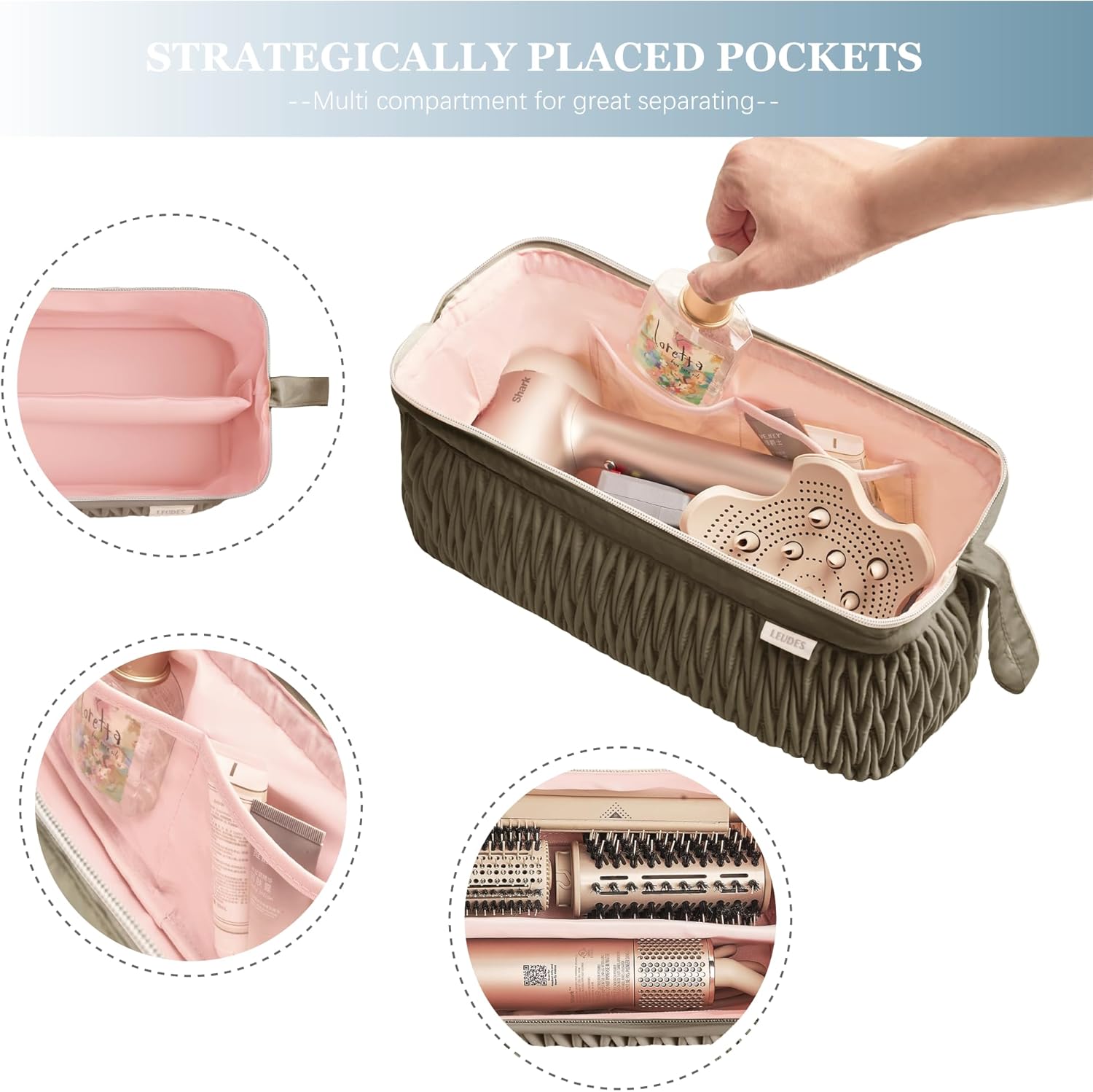 Leudes Dyson Airwrap Travel Case for Shark Hair Dryer Airstraight Flex Style Hair Attachment Tool Organizer Accessories Air Wrap Flat Curling Iron Carrying Case (Camel) - Image 4