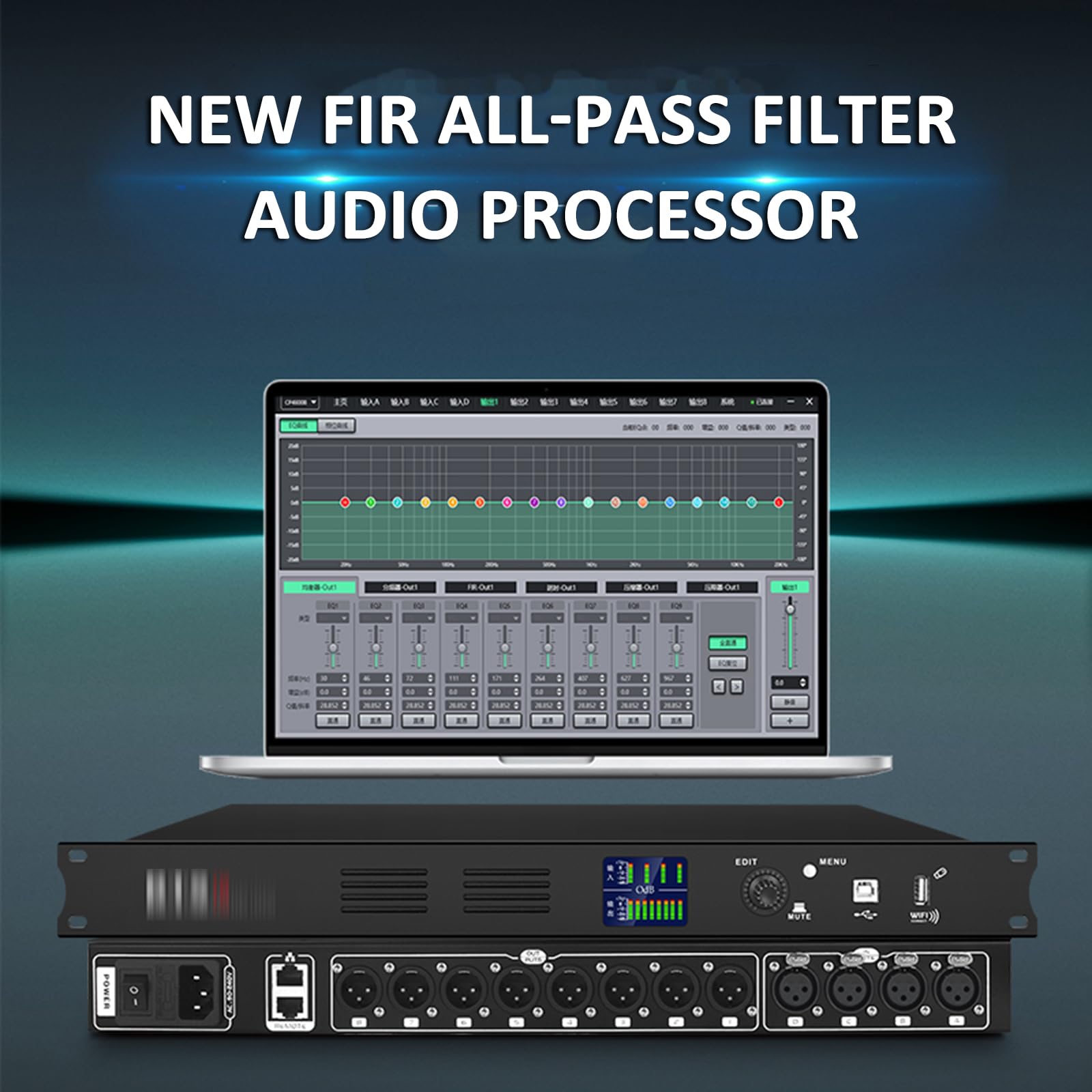 Equalizzatore Audio Digitale Fir a 4 Ingressi E 8 Uscite, Processore Anti-ululato Professionale, Display a LED, Debug Tramite Software per PC, Ingresso/Uscita XLR Bilanciati