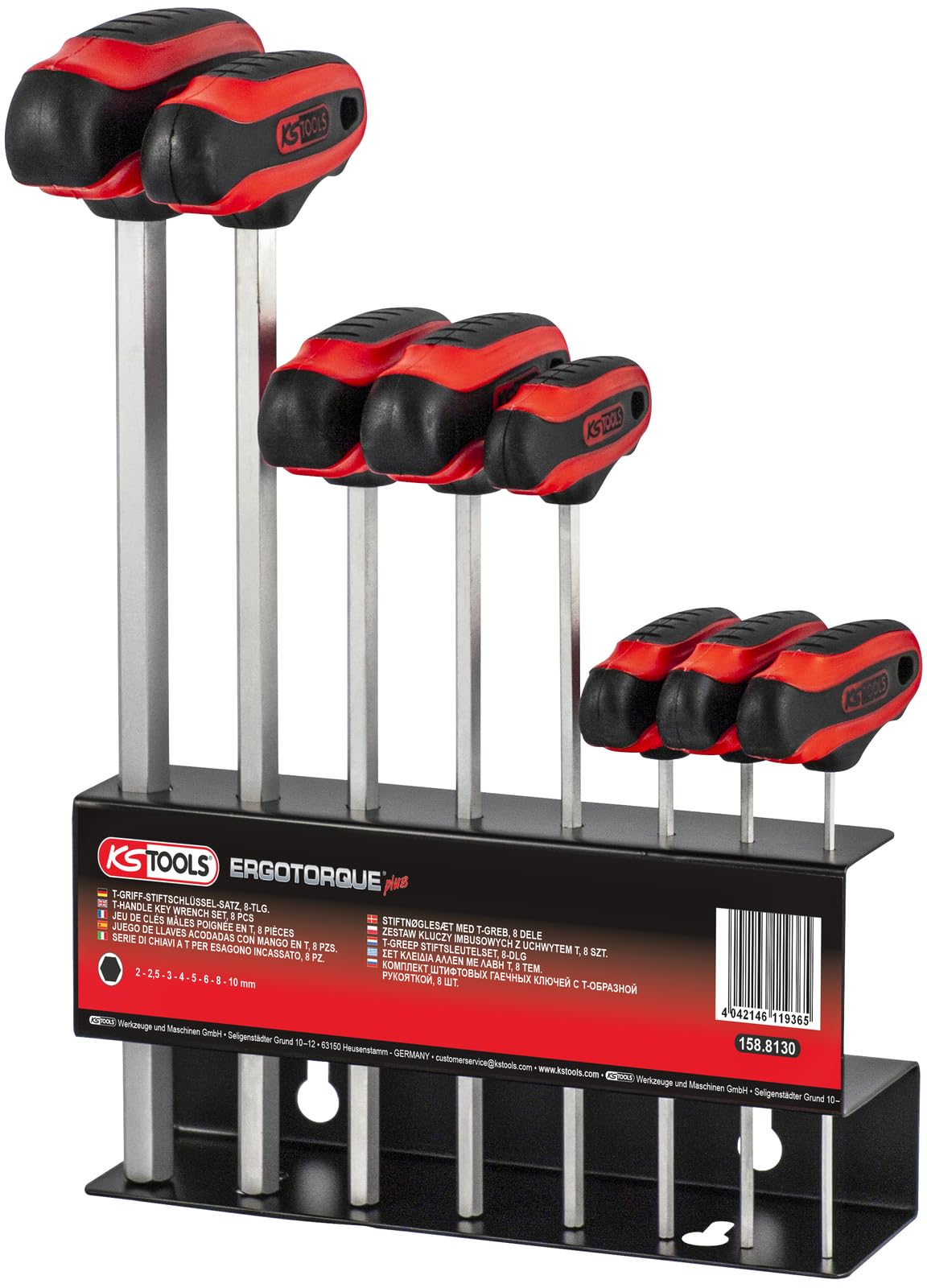 KS Tools 158.8130 Juego de llaves allen con hexágono interior y mango en t 8 pzs