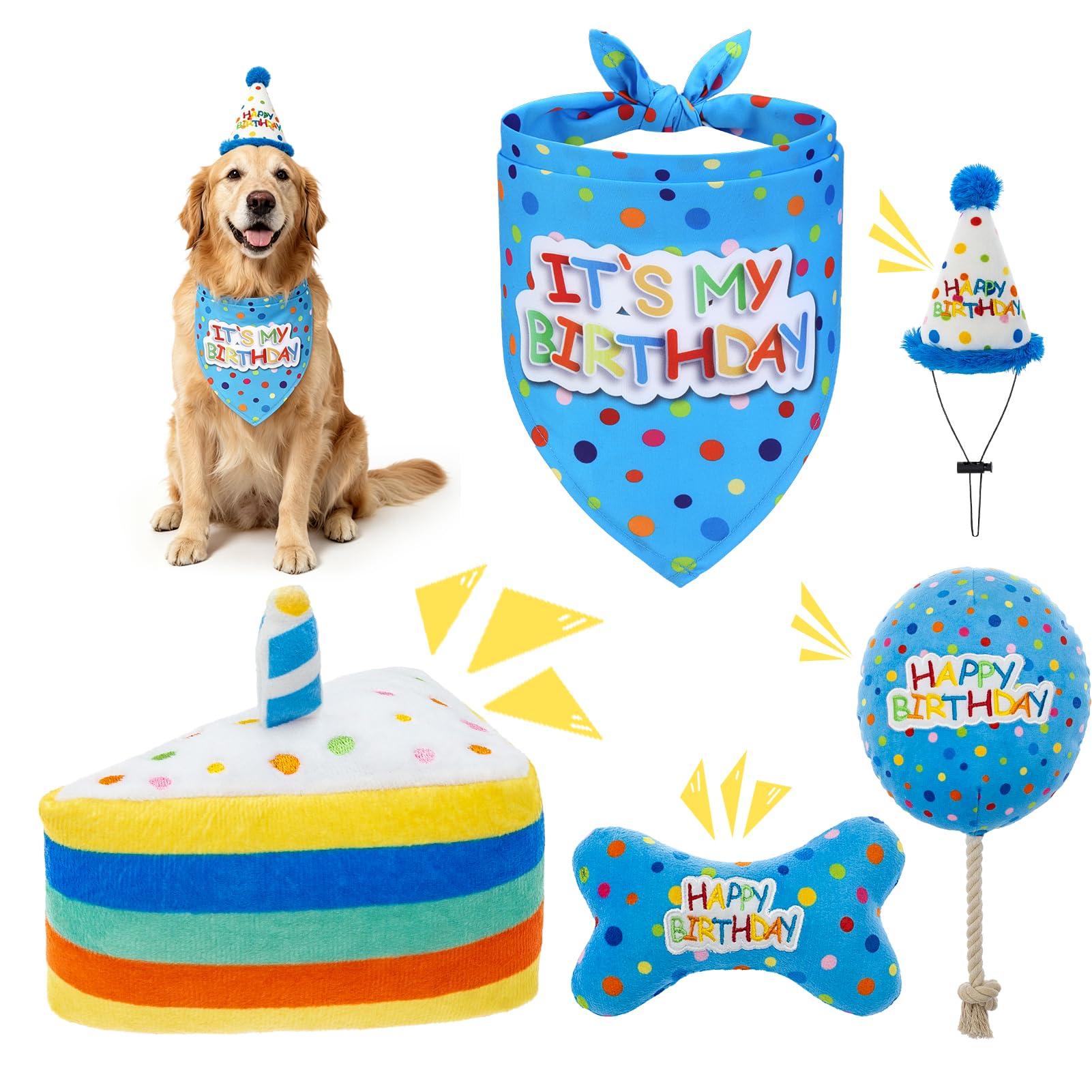 Jouets à mâcher pour chiens et chapeau d'anniversaire en cadeau