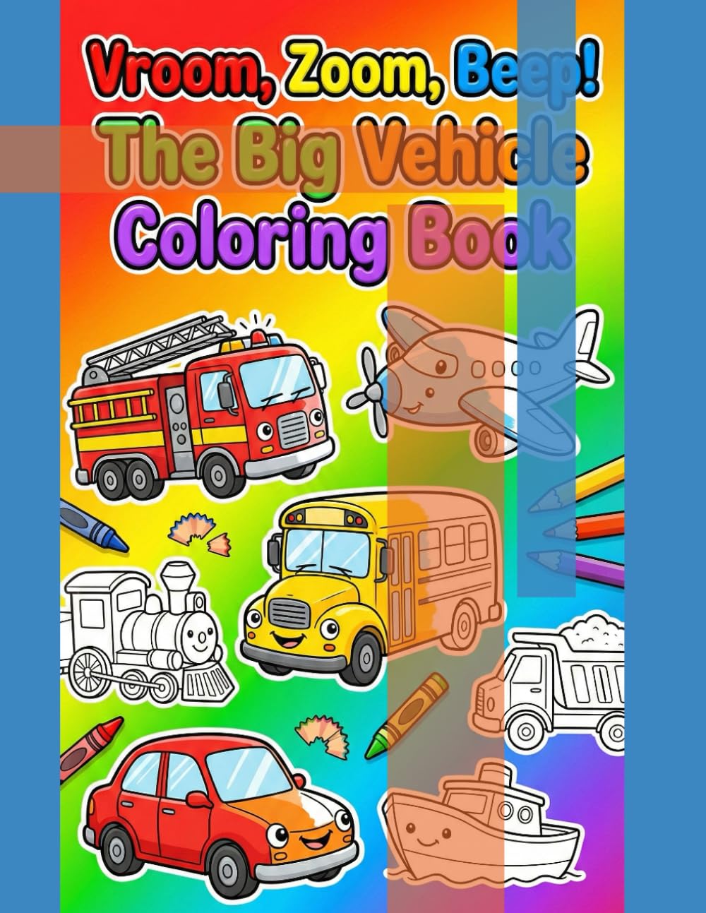 Vroom, Zoom, Beep! The Big Vehicle Coloring Book: Simple and Big Coloring Pages of Cars, Trucks, Trains, and More for Preschoolers and Toddlers Ages 3, 4, and 5.