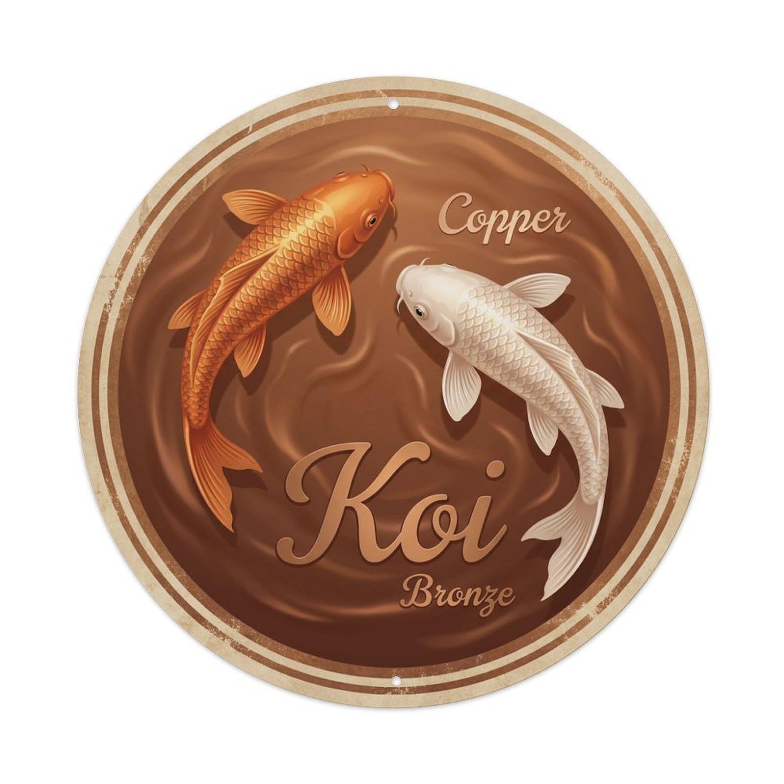 Metal Tin Sign Koi Fish Bronze Zen Art