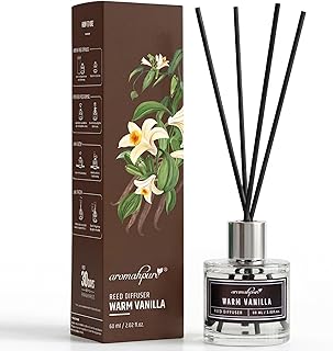 Premium Reed Diffuser Set 60 ML with 4 Fiber Reed Sticks | Vanilla Long Lasting Upto 35 Days | Room Freshener for Bedroom, Washroom, Office | Toxin Free, Aromatherapy, Stress Relief