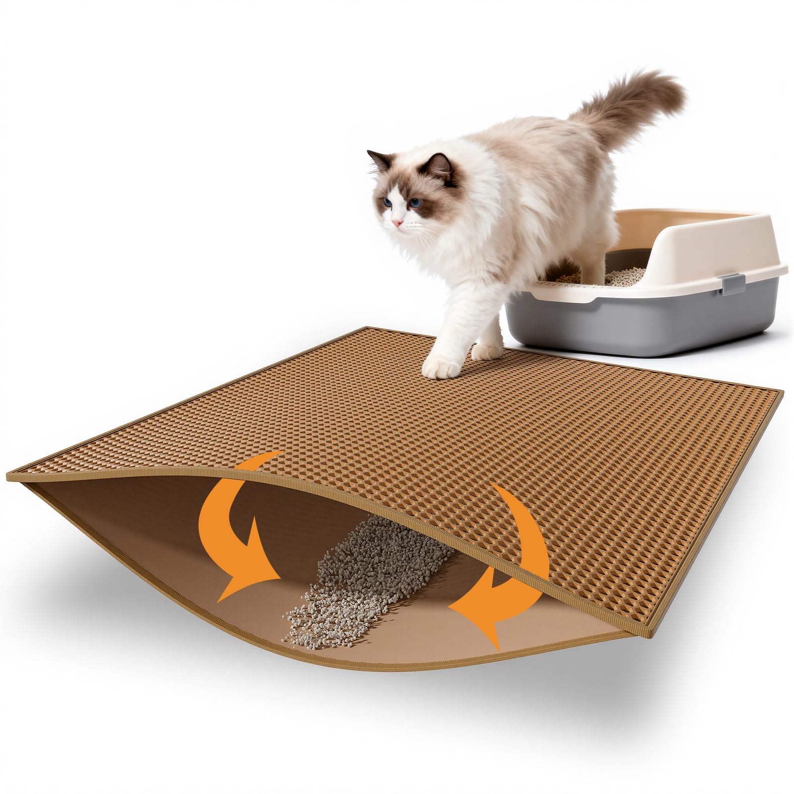 Pieviev Cat Litter Mat Double Layer Waterproof Urine Proof Trapping Mat 1 Pack (30''X24'', Brown)