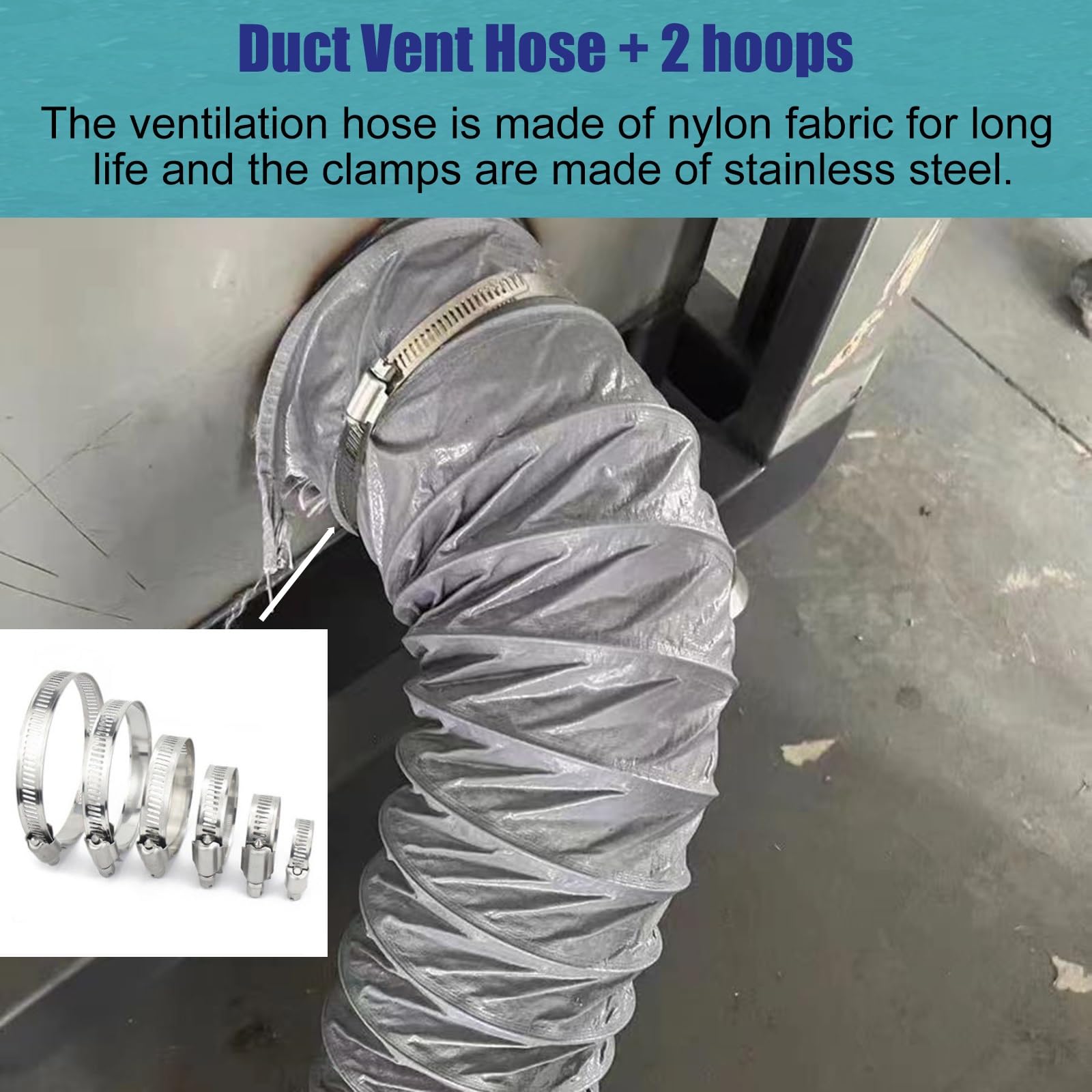 Mangueras de conducto portátiles comerciales, impermeables, flexibles, para secadoras, cocina, baño, 11 3/4 pulgadas de diámetro, 6.5 pies de longitud, incluye abrazaderas, ideal para uso doméstico y