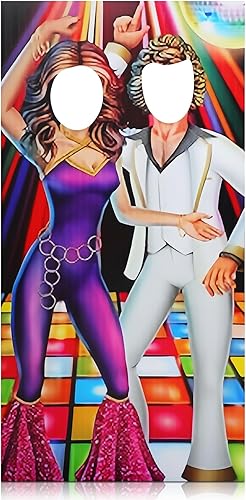 Amyhill 6 pies 70s Disco Pareja Cartón Recorte de pie Retro sin Cara tamaño real Foto Prop Vintage Dance Pareja Fondo para Danza Tema Jazz Fiesta