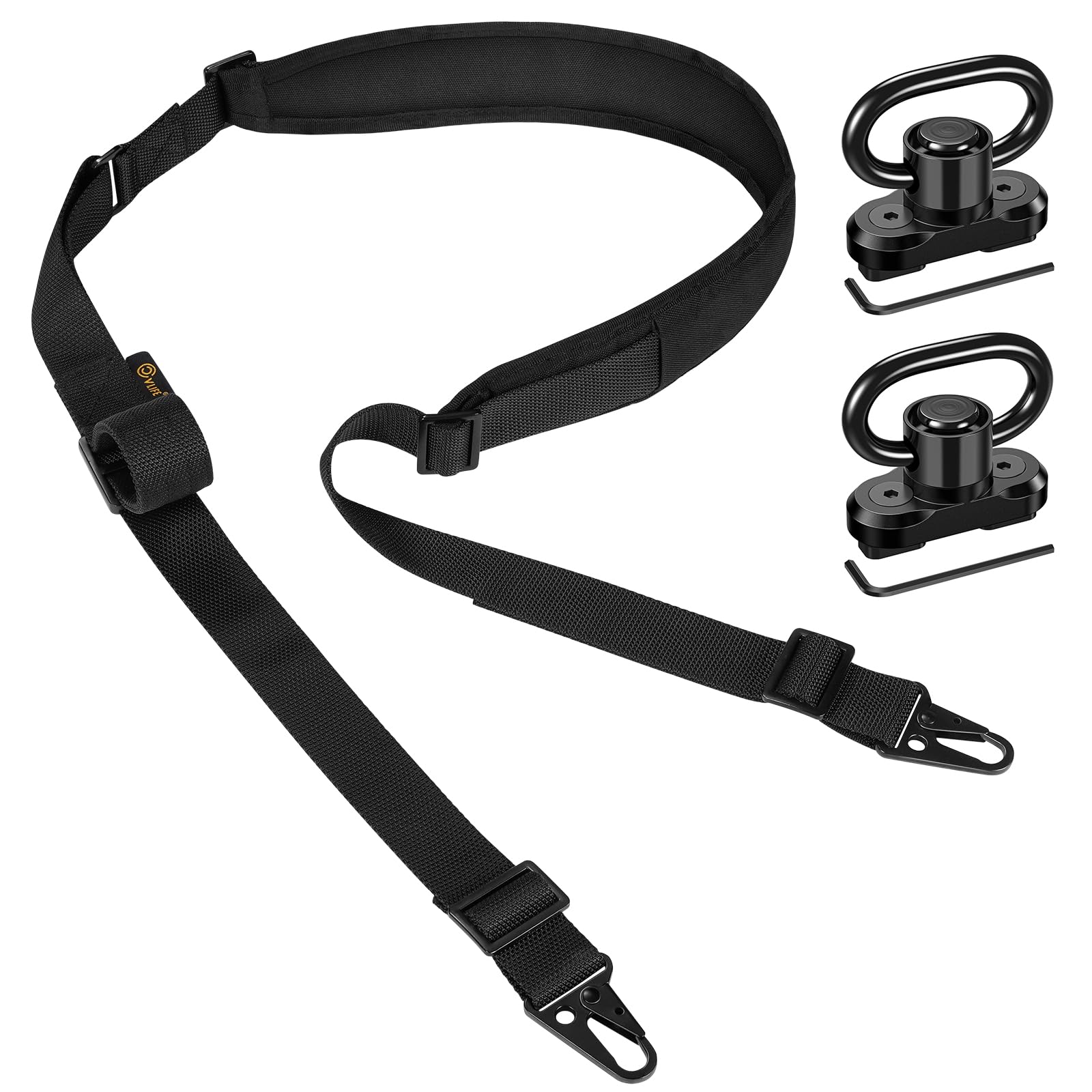 CVLIFE Two Point Sling Quick Adjust Gun Sling with Removable Padded Shoulder Strap Heavy-Duty Metal Buckles Rifle Sling with 2 Pack 360°Sling Swivels, Black