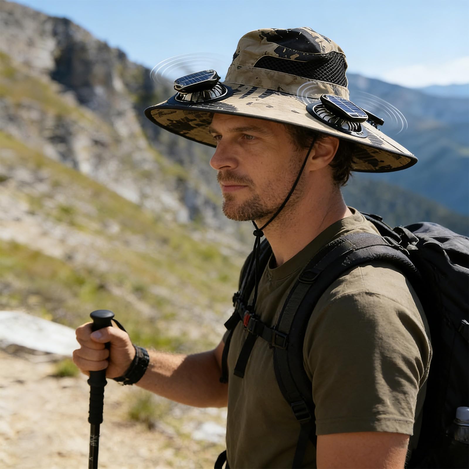 Cappello di raffreddamento a energia solare con 3 ventole integrate 50+ protezione solare per attività all'aperto, pesca, escursionismo, campeggio, cappello rinfrescante all'aperto