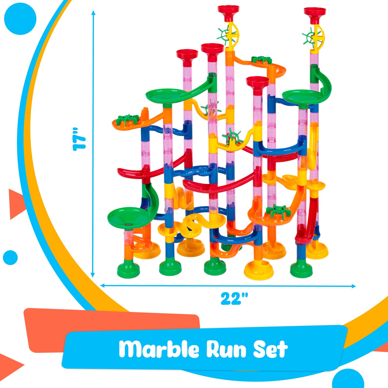 LovesTown 133Pcs Marble Run, Construction Building Blocks Toys, 103 Plastic Pieces + 30 Glass Marbles, Educational Toy