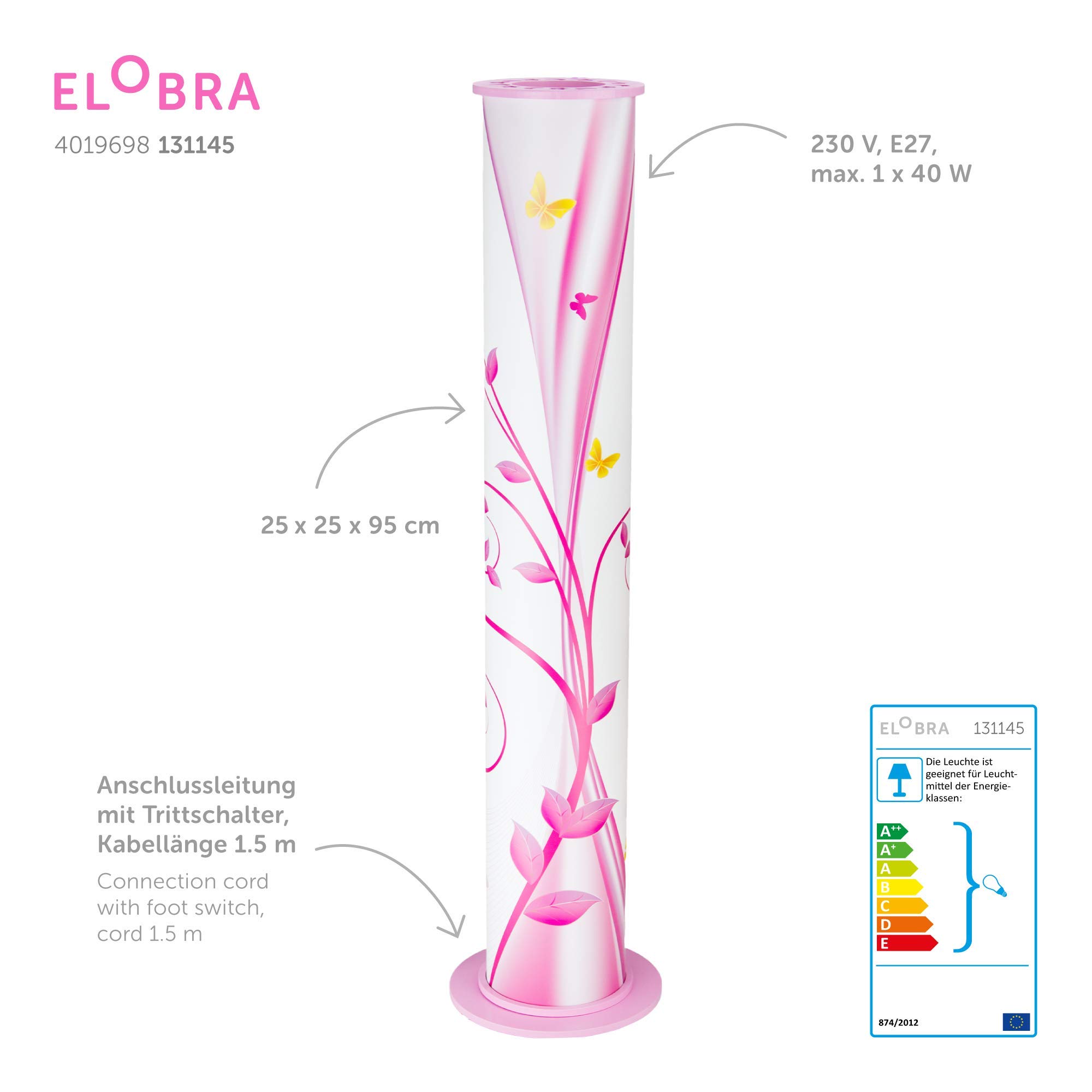 Elobra Stehlampe Phantasie Kinderzimmer Holzlampe Schmetterling Rosa Mädchen