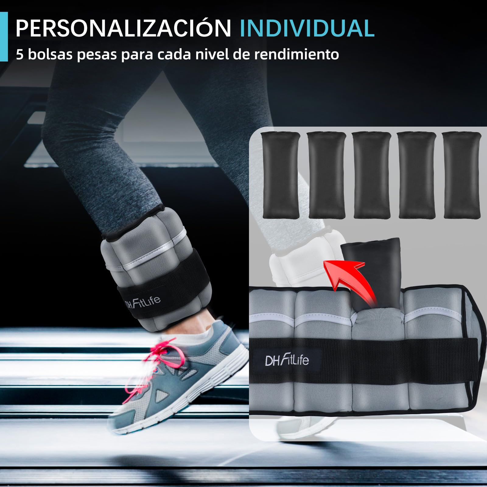 DH FitLife Juego de 2 pesas para tobillo, con pesos ajustables para piernas y brazos, 2 variaciones, 2,5 kg y 4,5 kg, pesas para tobillo, para entrenamiento de fuerza