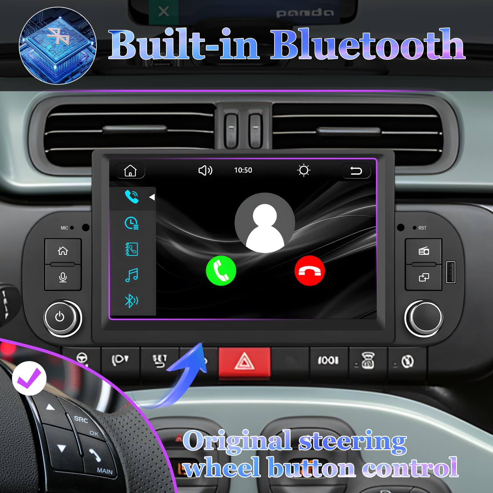 Autoradio con Sistema Linux e schermo IPS da 7 pollici, compatibile con Fiat Panda (2013-2020) | CarPlay & Android Auto wireless integrati | Supporta AM/FM/RDS |DSP/USB/Bluetooth/Microfono