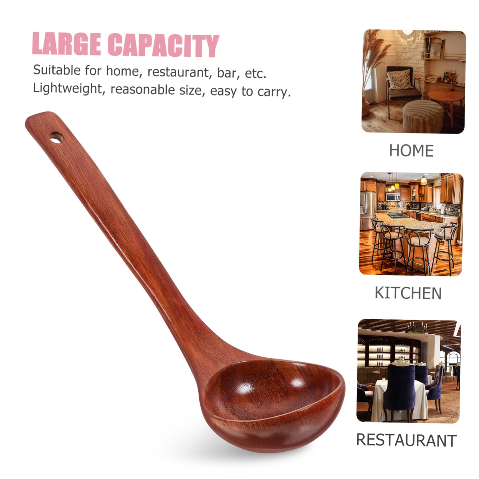 MUCKLILY Wooden Soup Ladle Long Handle Japanese Serving Spoon for Cooking and Soup