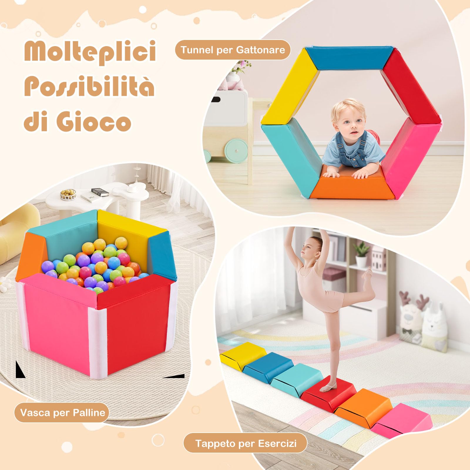 RELAX4LIFE Set di Moduli di Motricità da 6 Pezzi, Blocchi di Costruzione in Schiuma con Fodere Impermeabili, per Bambini da 1 Anno in Su