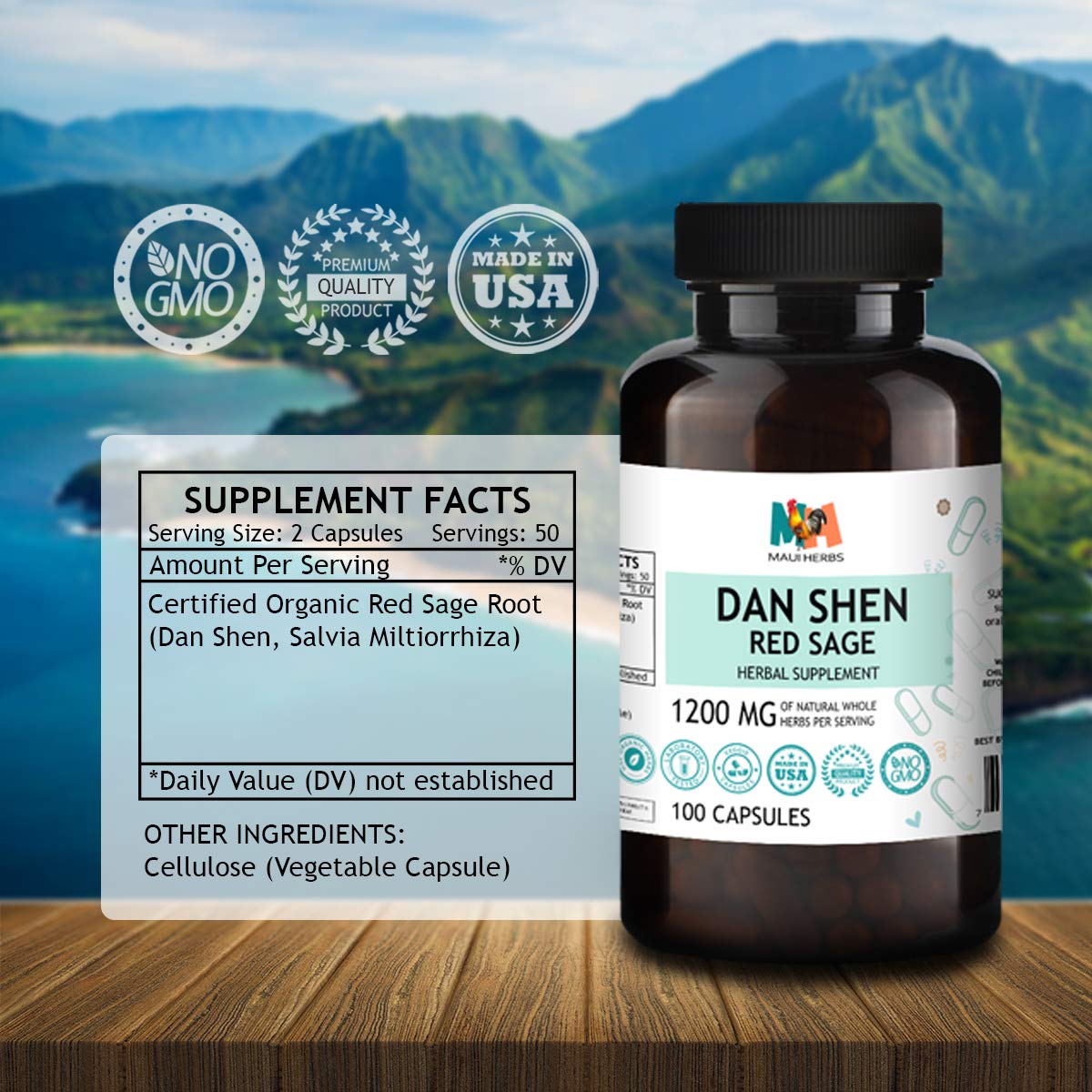 Dan Shen Herb Red Sage Supplement Salvia Miltiorrhiza or Dan Shen Root Extract for Heart