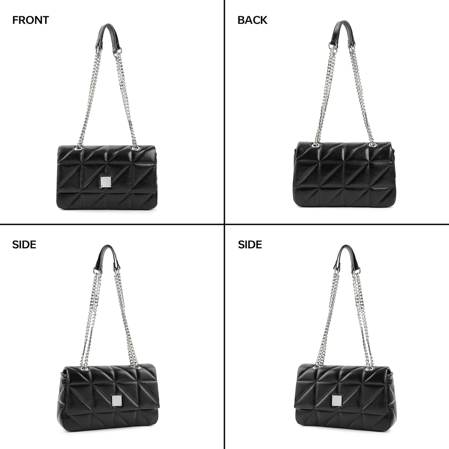 Quilted Shoulder Bag for Women, Vegan Leather Crossbody Bag with Chain Strap, Magnetic Flap Closure Purse