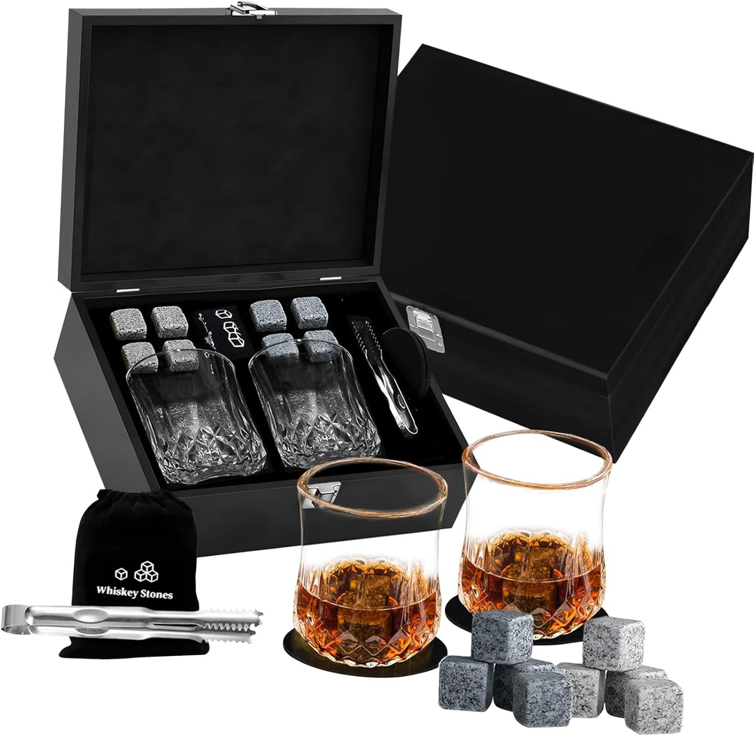Premium Stones & Crystal Glass Set – Keep Drinks Cold Without Dilution, Ideal for Tastings & Gifts Whiskys Ice Rock Gift Set