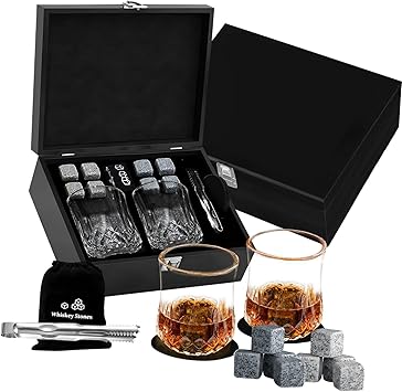 Whiskeys Set with Elegant Glasses and Chilling Stone Whiskys Ice Rock Set for Men Present