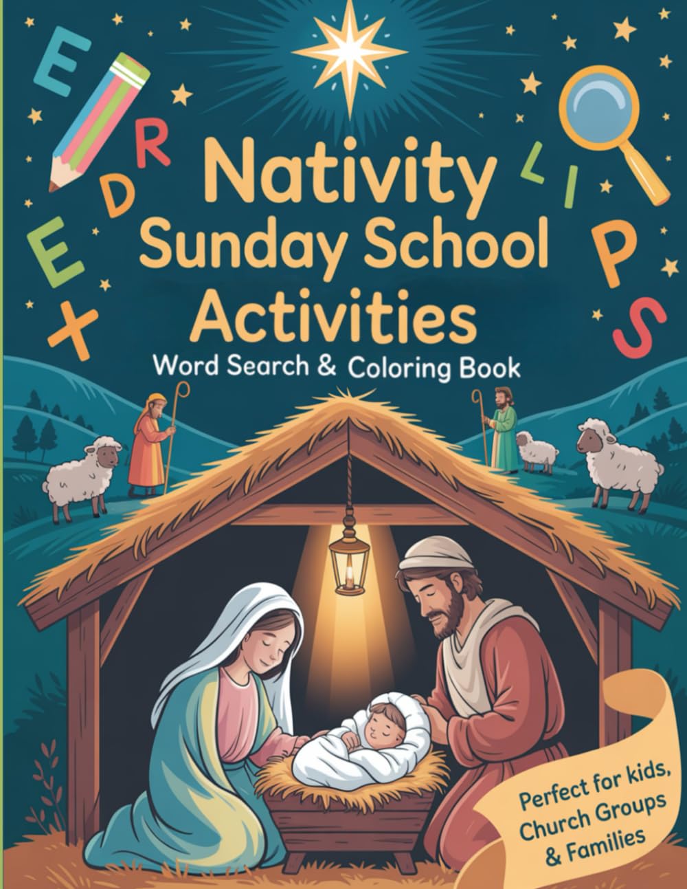 Nativity Sunday School Activities: Word Search & Coloring Book for Church Groups and Families