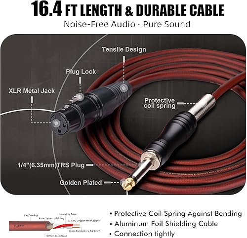 Miniatura 8 de Micrófono dinámico, micrófono vocal profesional para cantar, micrófono de mano con cable XLR de 16 pies a cable de audio de 14 pulgadas, micrófono
