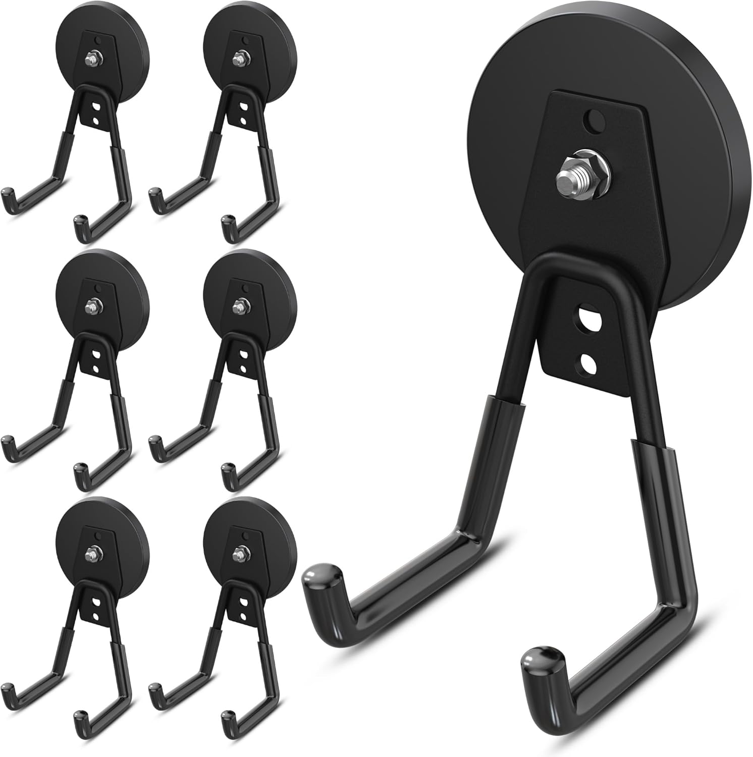 6 Pack Heavy Duty Storage Magnetic Utility Hooks, Ndfeb Strong Large Garage Magnet Hooks, Extra Big Magnetic Hook, Industrial Magnet Holder for Hanging Power Drill Broom Garden Tools Pegboard
